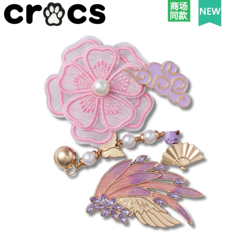 Crocs Crocs Zhibixing อุปกรณ์เสริมรองเท้าลําลอง ลายดอกไม้ สีม่วง ห้าชิ้น