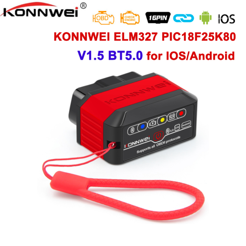 Konnwei KW905 ELM327 V1.5 รหัส PIC18F25K80 OBD2 เครื่องสแกนเนอร์บลูทูธ 5.0 สําหรับ Android/IOS ELM 3