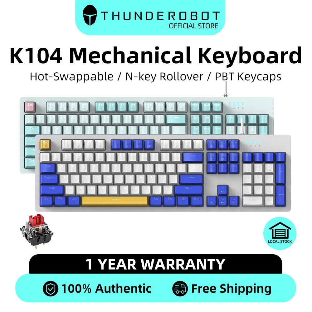 Thunderobot K104 คีย์บอร์ดเล่นเกม แบบใช้สาย 104 คีย์ PBT