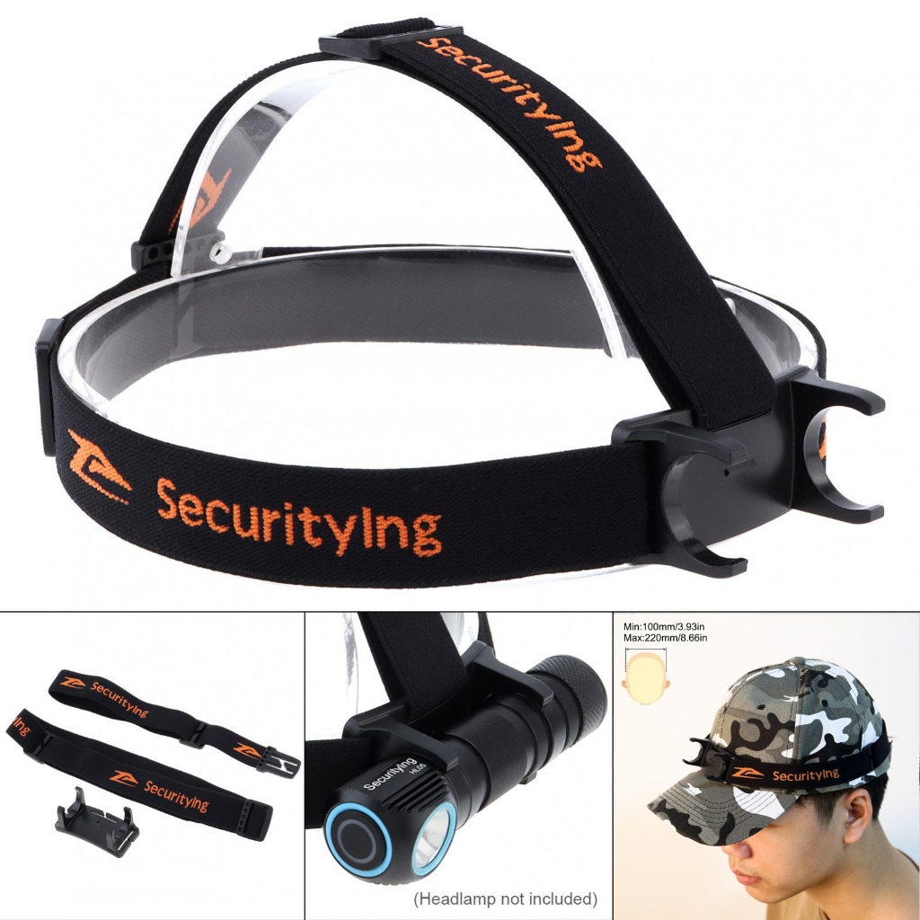 Securitying แถบคาดศีรษะ แบบยืดหยุ่น ปรับได้ พร้อมสายรัดหัว 400 มม. และตัวยึดไฟหน้า สําหรับไฟฉาย 22 มม. - 26 มม.