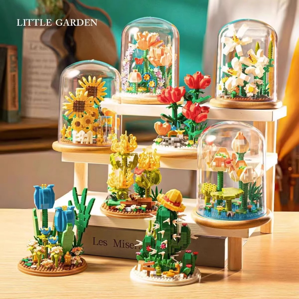 Rose Lily Potted Flower Building Block ของเล ่ นเด ็ กผู ้ หญิงของขวัญพร ้ อมกล ่ องแสดง