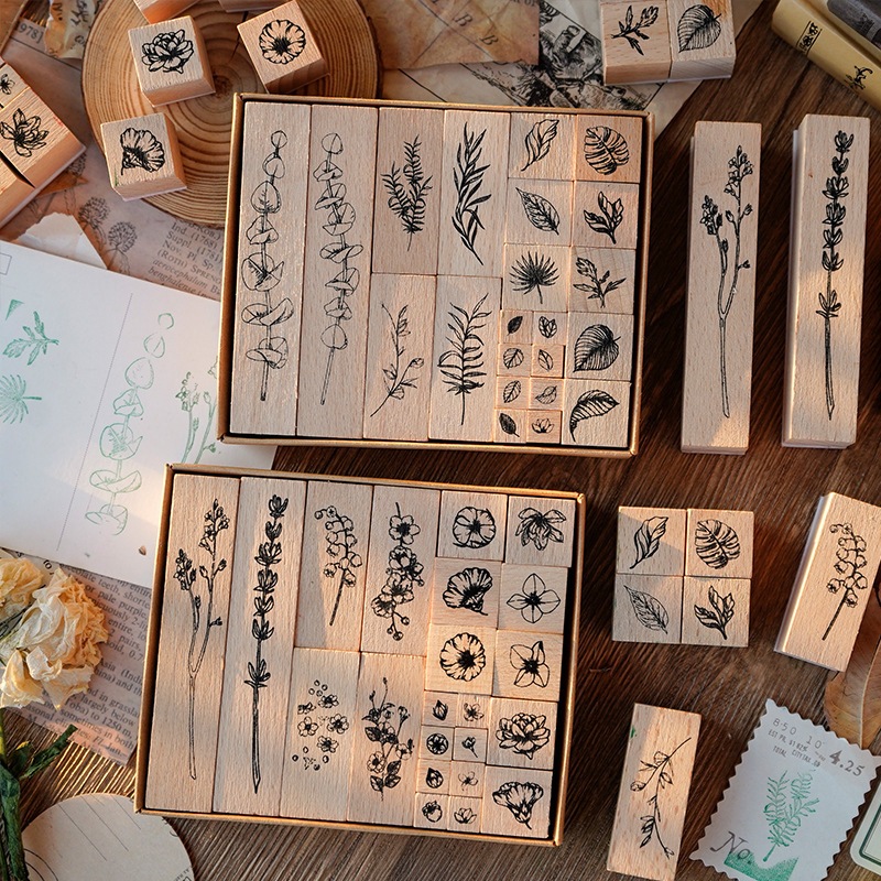 22 ชิ้น/เซ็ตไม้แสตมป์ยาง Vintage พืชดอกไม้แสตมป์ DIY คริสต์มาสของขวัญปีใหม่ห่อ Handmade Craft Scrapbooking ไดอารี่ Planner Journal ตกแต่ง