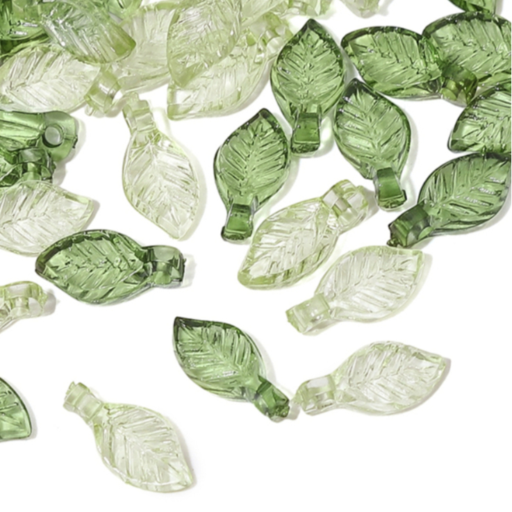 St.kunkka 5 * 11 มม.ลูกปัดอะคริลิคใบไม้สีเขียว 100 ชิ้นสําหรับเครื่องประดับ DIY