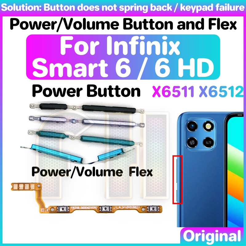 ปุ่มปรับระดับเสียงไฟ Flex สําหรับ Infinix สมาร์ท 6 HD X6511 X6512 สวิทช์เปิด OFF Key Mute Volume ปุ่มควบคุมริบบิ้น Flex สาย