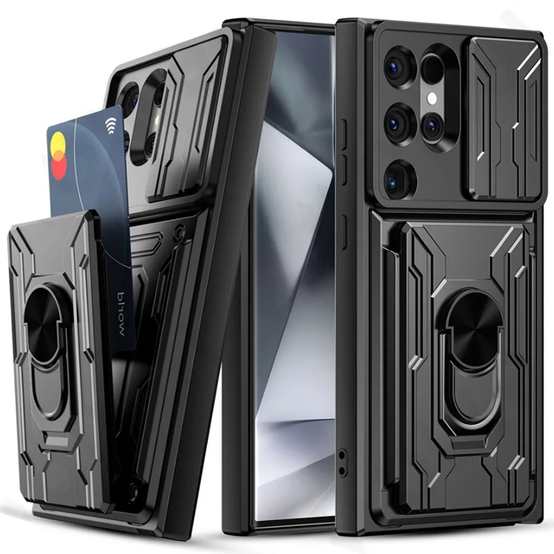 กรณีโทรศัพท์มือถือหนักกันกระแทกพร้อมที่วางโลหะและช่องเสียบการ์ด S24 Ultra S24 Fe S23 Ultra S23 Fe S22 Ultra S21 Ultra Note 20 Ultra