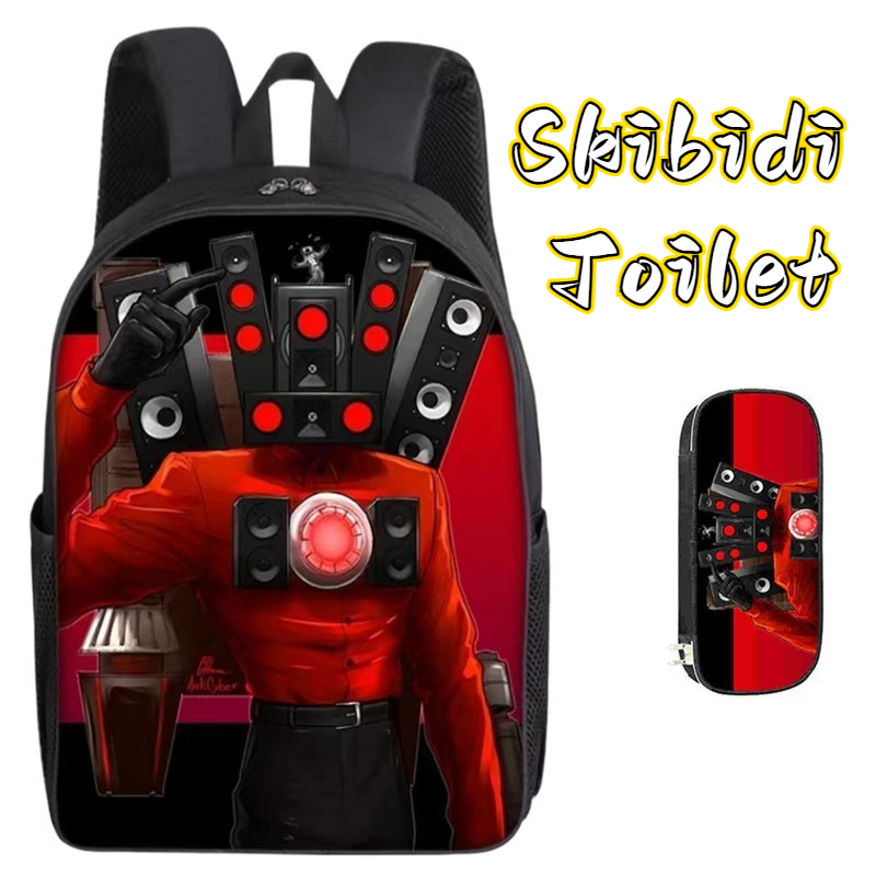 2 ชิ้น/ชุด กระเป๋านักเรียน + กระเป๋าดินสอ Skibidi Toilet กระเป๋านักเรียนเด็ก ลายการ์ตูน 3D กระเป๋านักเรียนประถม น้ําหนักเบา สะดวกสบาย กระเป๋าเป้สะพายหลัง