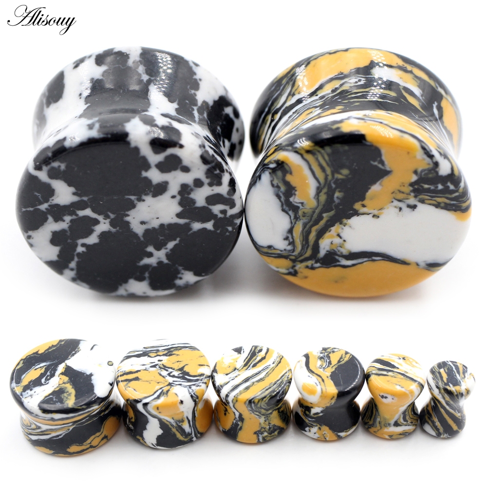 Alisouy 2 ชิ้น 6-16 มม.หินธรรมชาติ Double Flared หูอุโมงค์ปลั๊กเนื้อ Stretcher Expander Gauges ต่างหูเจาะเครื่องประดับ