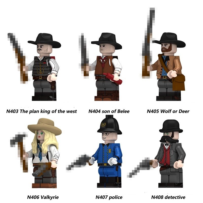 บล ็ อกของเล ่ นอเมริกันคาวบอยตะวันตก Gunsmoke รูปอาคารบล ็ อกมินิของเล ่ น N403-408