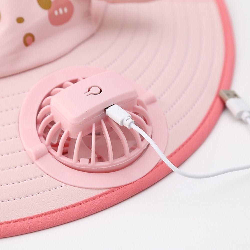 หมวกกันแดดสำหรับเด็ก หมวกพัดลมชาร์จ USB พร้อมนกหวีด ป้องกันรังสียูวี ฤดูร้อน ปีกใหญ่ ผ้าคลุมไหล่ - รูปที่ 2