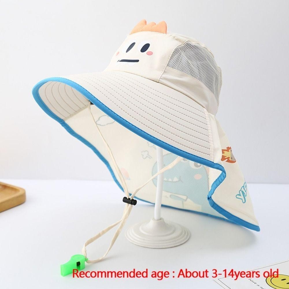 หมวกกันแดดสำหรับเด็ก หมวกพัดลมชาร์จ USB พร้อมนกหวีด ป้องกันรังสียูวี ฤดูร้อน ปีกใหญ่ ผ้าคลุมไหล่ - รูปที่ 7