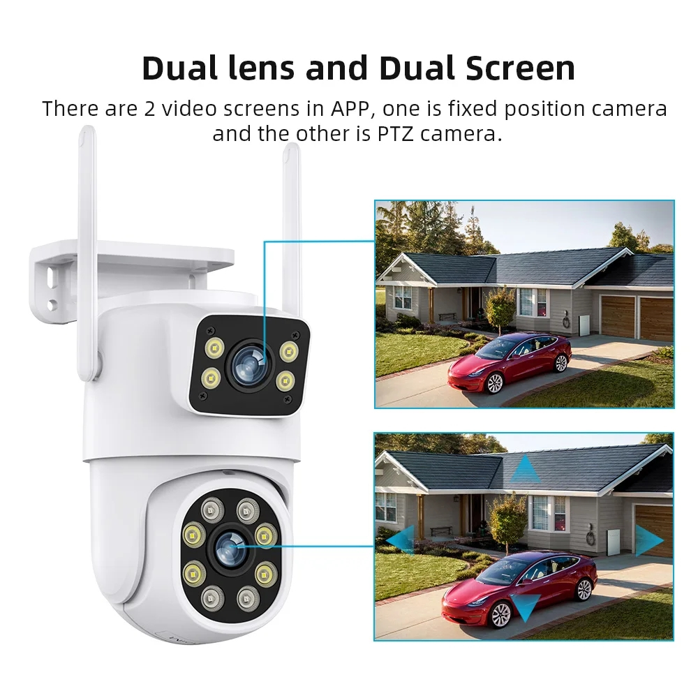 Tuya/smart Life 4MP PTZ Wifi กล้อง IP กลางแจ้งเลนส์คู่หน้าจอคู่ที่มีสีสัน Night Vision Auto Track กล้องวงจรปิดความปลอดภัยการเฝ้าระวังกล้อง