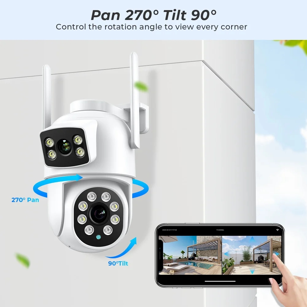 Tuya/smart Life 4MP PTZ Wifi กล้อง IP กลางแจ้งเลนส์คู่หน้าจอคู่ที่มีสีสัน Night Vision Auto Track กล้องวงจรปิดความปลอดภัยการเฝ้าระวังกล้อง