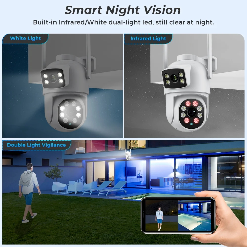 Tuya/smart Life 4MP PTZ Wifi กล้อง IP กลางแจ้งเลนส์คู่หน้าจอคู่ที่มีสีสัน Night Vision Auto Track กล้องวงจรปิดความปลอดภัยการเฝ้าระวังกล้อง