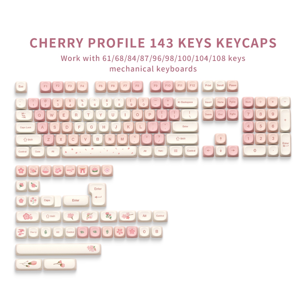 X xvx Cherry Blossom Theme Keycap MOA ความสูง PBT Keycap 143 ชุดปุ่มกด