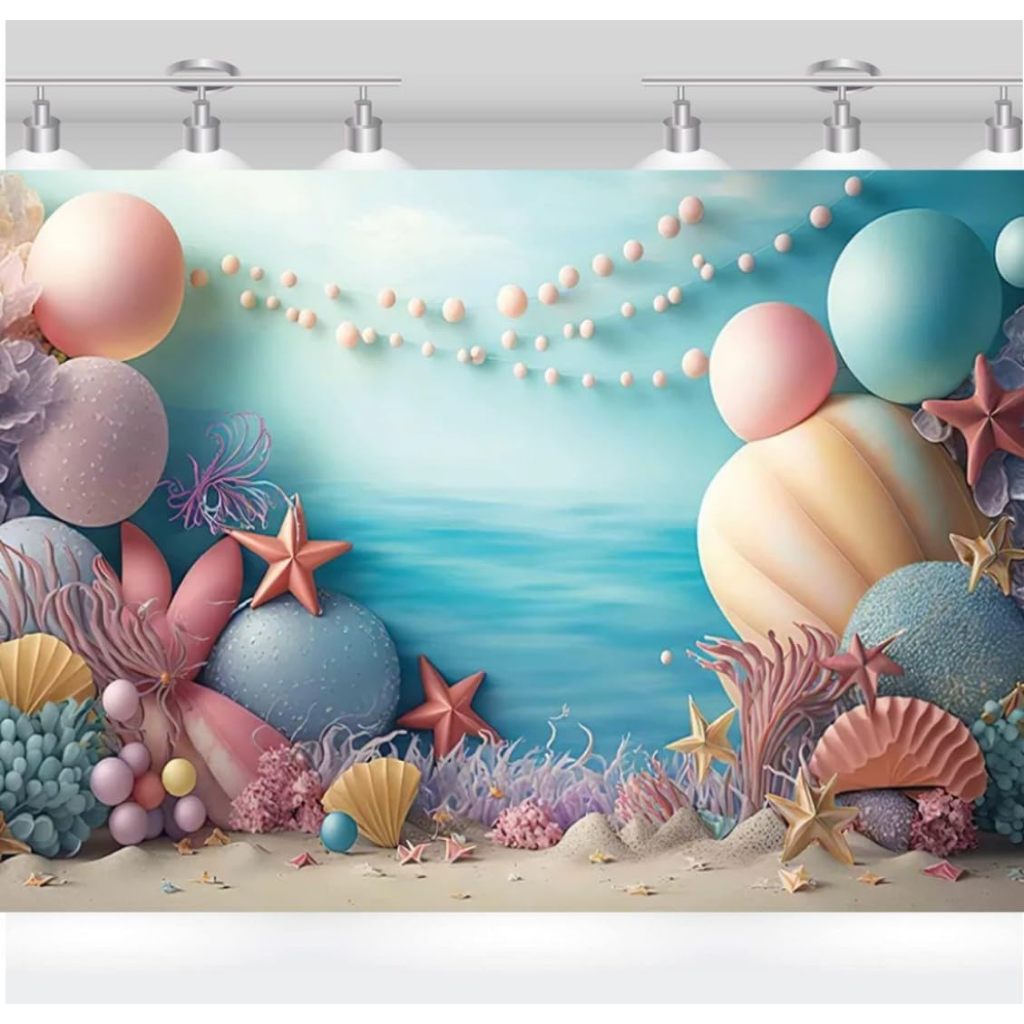 7x5ft ภายใต้ Sea Coral Pearl การถ่ายภาพพื้นหลังสําหรับ Baby Shower Birthday Party Decor การถ่ายภาพฉากหลังสตูดิโอถ่ายภาพ
