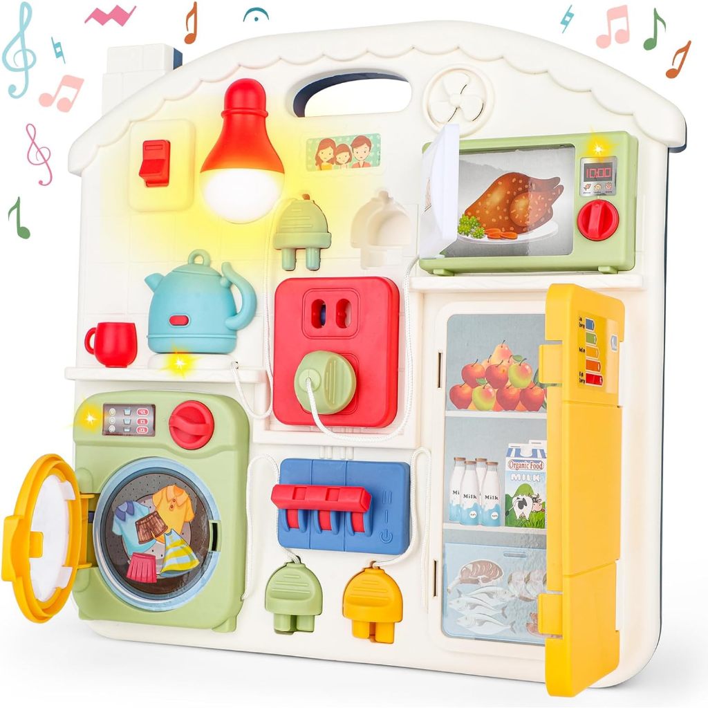 Music & Lights Kitchen Busy Board สําหรับเด็กวัยหัดเดินของเล่น Montessori, Fine Motor Skills กระดานกิจกรรมเด็ก,ของเล่นเดินทางสําหรับเด็กชายและเด็กหญิง