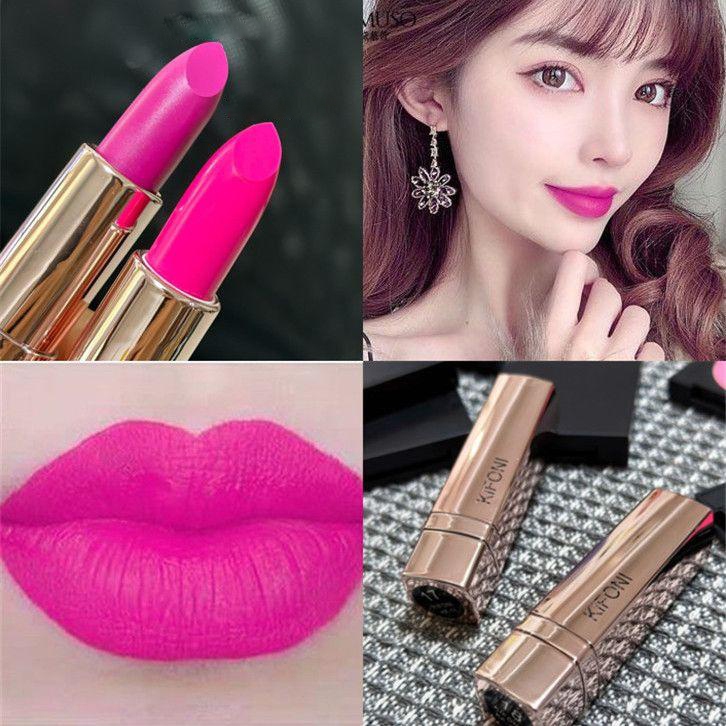 ลิปสติก เนื้อแมตต์กํามะหยี่ กันน้ํา ติดทนนาน ไม่จางหาย สีชมพูอ่อน เครื่องสําอางแต่งหน้า