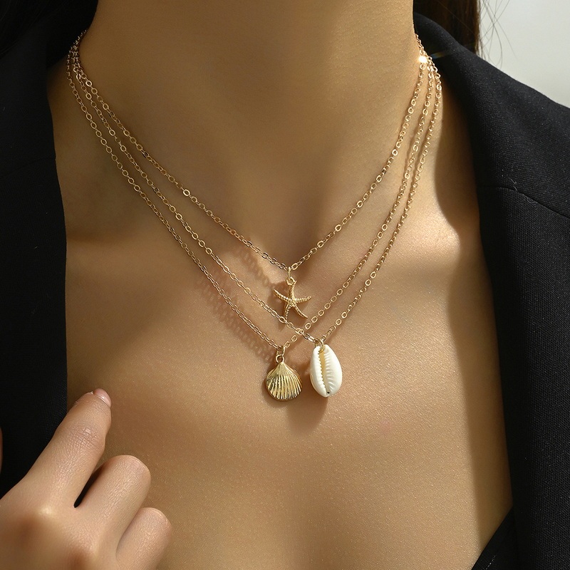 แฟชั่น Retro ปลาดาวสร้อยคอชุด 18 K Gold Plated Beach สร้อยคอชุด Boho Choker สําหรับผู้หญิง Bohemian เครื่องประดับวันหยุดของขวัญฤดูร้อน