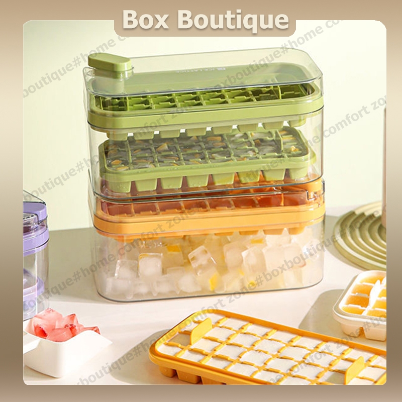 【พร้อมส่ง】2 ชั้น ถาดทำน้ำแข็ง ที่ทำน้ำแข็ง มีฝาปิด พิมพ์น้ำแข็ง 64 ช่อง แม่พิมพ์ทำน้ำแข็ง พร้อมถาดพิมพ์ แถม ที่ตัก
