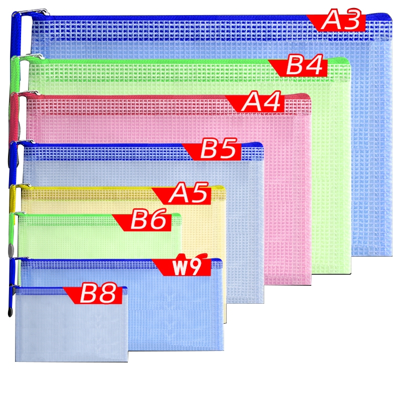 คุณภาพสูงกันน้ําโปร่งใสตาข่ายซิปแฟ้มกระเป๋าขนาด A3/A4/A5/B4/B5/B6/A6/w9/B8 กระเป๋าซิปกระเป๋าเอกสารสํ