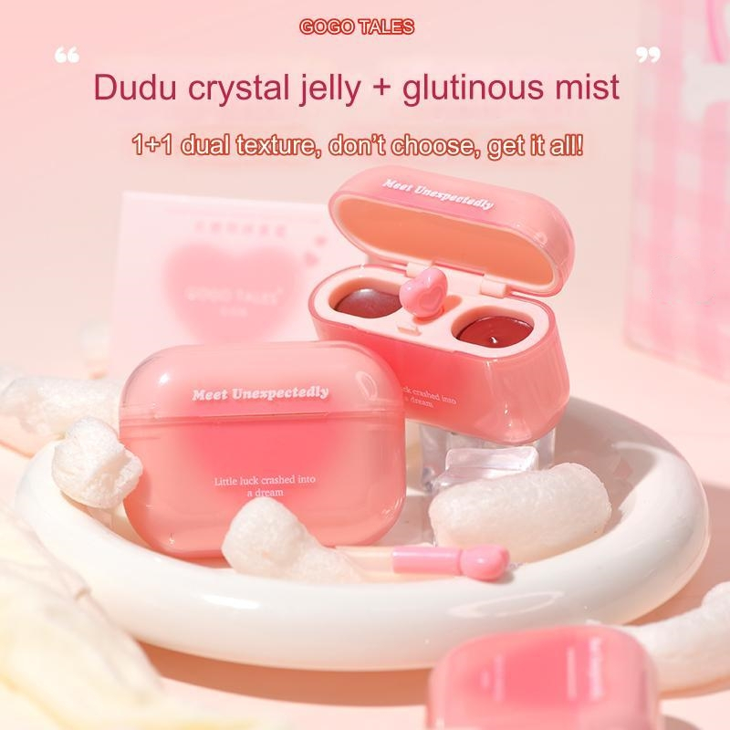 Gogo tales ลิปสติกเจลลี่ รูปหูฟัง ขนาดเล็ก น่ารัก + ลิปครีม เนื้อแมตต์ / Watery Glossy Finish