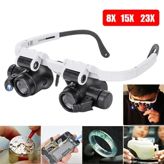 8X 15X 23X สวมใส่แว่นตาสไตล์ไฟ LED นาฬิกากลไกซ่อมเครื่องประดับระบุแว่นขยาย