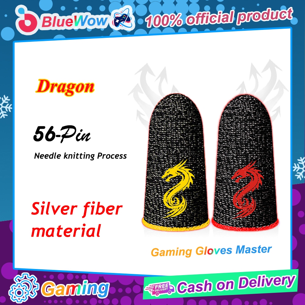 Bluewow Gaming Dragon 56-Pin Silver Fiber ถุงมือเกมทั่วไป Master สําหรับ PUBG Gamepad Controller หน้าจอสัมผัสป้องกันเหงื่อ Sensitive Finger Cot ถุงมือ