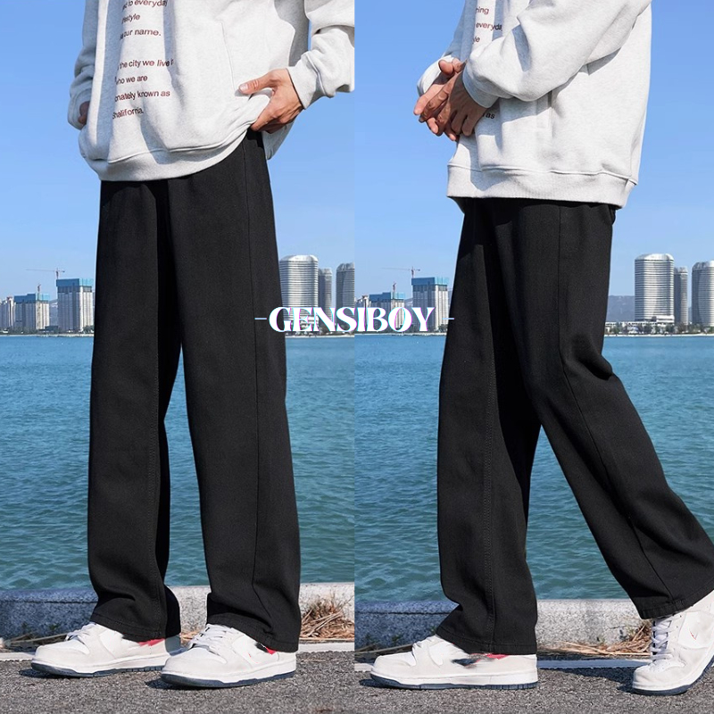 Gensiboy-กางเกงยีนส์ ผู้ชาย ทรงลุง ทรงกระบอก ยีนส์ยาวชาย ใส่สบาย สีพื้น เเฟชั่นสไตล์เกาหลี เนื้อผ้ายีนส์ล้างน้ำ Casual Jeans กางเกงลำลองผ้ายีนส์