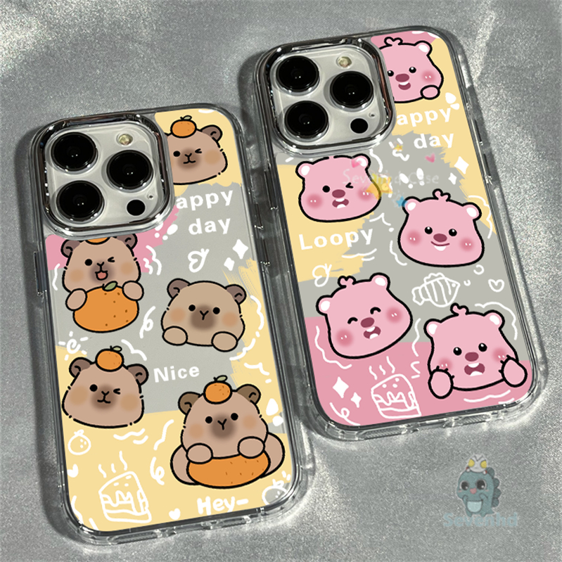 ปลอกสําหรับiphone 15 14 13 12 11 Pro Max XR 8 7 Plus SE 2020 X XS Maxการ์ตูนน่ารักหมีคู่เคสโทรศัพท์หรูหราชุบเลนส์ShockProofซิลิโคนป้องกันปกหลัง