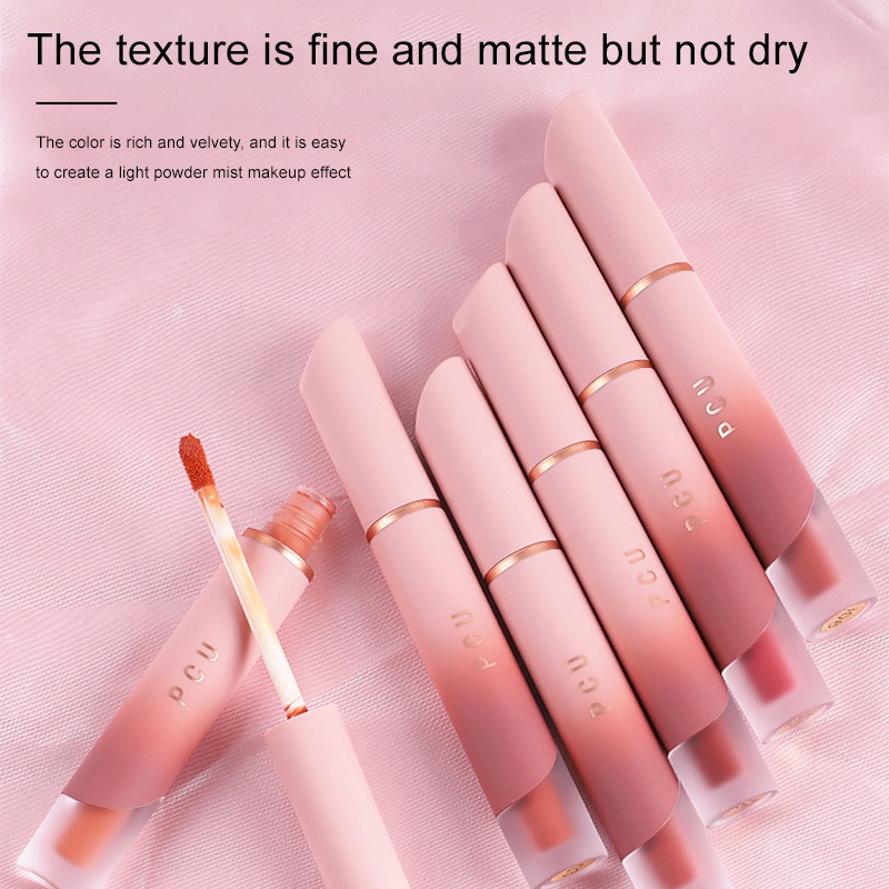 PCU ลิปสติก เนื้อแมตต์กํามะหยี่ กํามะหยี่ สีขาว รูปลักษณ์สูง สําหรับนักเรียน ไม่หลุดง่ายกันน้ำ ลิปสติก