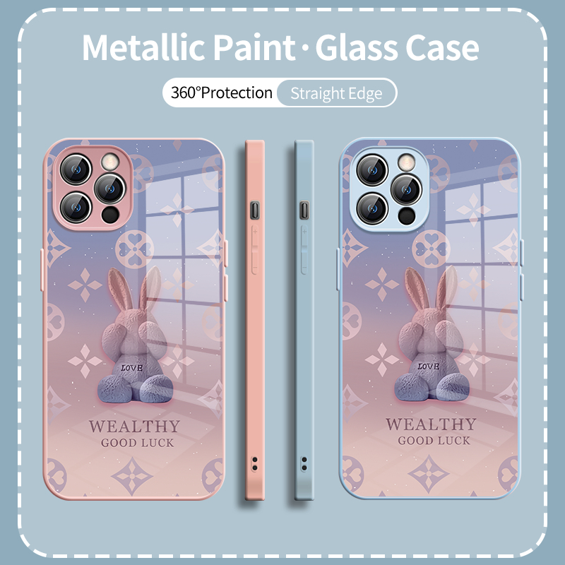 ขายโทรศัพท์มือถือโลหะคุณภาพสูงสำหรับ iPhone สำหรับ iPhone16 15 14 13 12 11ProMax Case ยุโรปและอเมริกาลาพิมพ์ลายกระต่าย iPhone XR XSMax 7 8Plus 6S Plus เคส iPhone สำหรับผู้หญิง