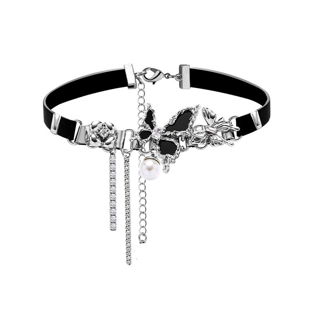 การออกแบบเฉพาะ Instagram Dark Wind ปลอกคอผีเสื ้ อสีดํา Punk Choker สร ้ อยคอสาวเผ ็ ดเย ็ นหวาน
