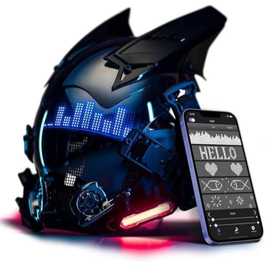 Cyberpunk หน้ากาก App ควบคุม- หน้ากาก LED แบบตั้งโปรแกรมได้, คอสเพลย์ฮาโลวีนคอสเพลย์อุปกรณ์เสริมเครื่องแต่งกายพร้อมไฟ LED, หน้ากากอนาคตสำหรับผู้ชายและผู้หญิง
