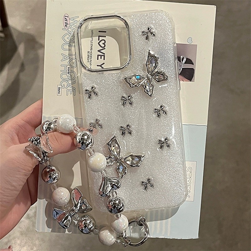 สไตล ์ เกาหลี ins pearlescent เพชรผงผีเสื ้ อโบว ์ สําหรับ 15 14 16 promax เคสโทรศัพท ์ iPhone13 12/11 ใหม ่