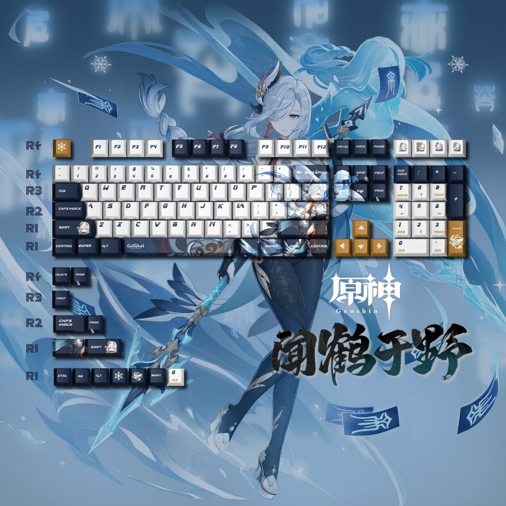 Genshin Impact Keycaps Cherry Profile Keycap PBT Dye-Sub คีย์แบบกลไกของแป้นพิมพ์คีย์บอร์ด
