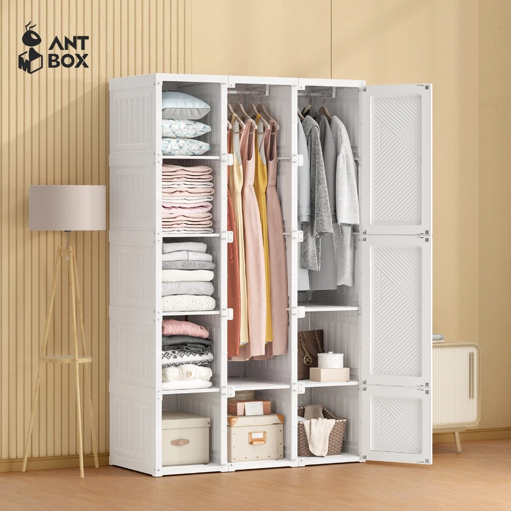 ANTBOX ตู้เสื้อผ้าเอนกประสงค์ 10 ช่อง 590L ประตูสีขาว thumbnail 7