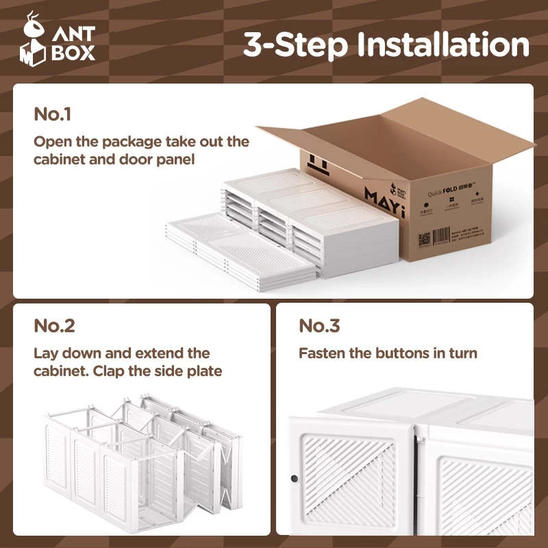 ANTBOX ตู้เสื้อผ้าเอนกประสงค์ 10 ช่อง 590L ประตูสีขาว thumbnail 9