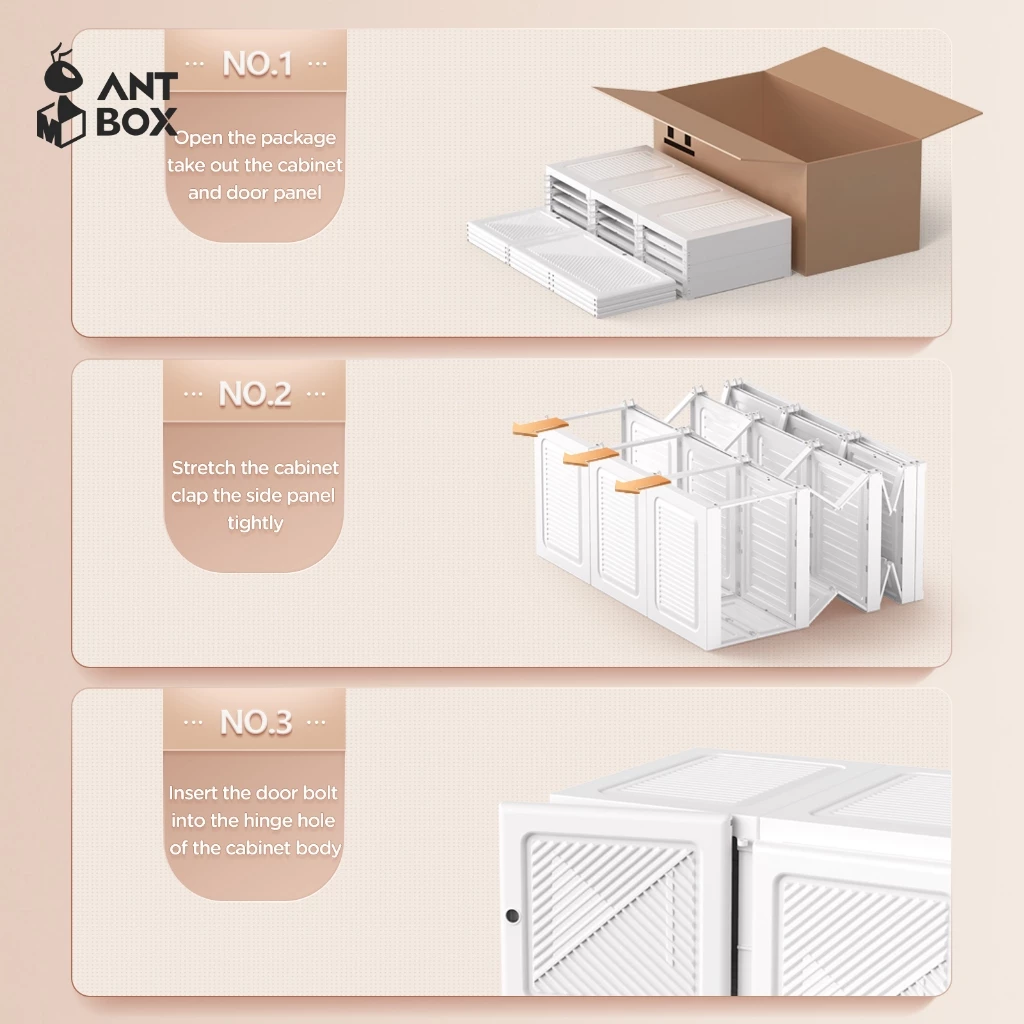 ANTBOX ตู้เสื้อผ้าเอนกประสงค์ 10 ช่อง 590L ประตูสีขาว thumbnail 5