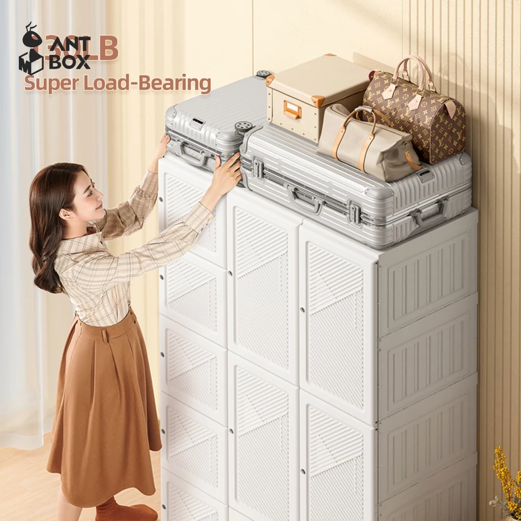 ANTBOX ตู้เสื้อผ้าเอนกประสงค์ 10 ช่อง 590L ประตูสีขาว thumbnail 3