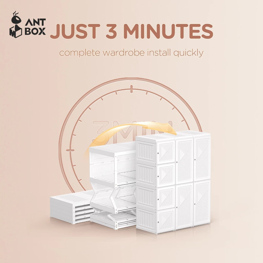 ANTBOX ตู้เสื้อผ้าเอนกประสงค์ 10 ช่อง 590L ประตูสีขาว thumbnail 6