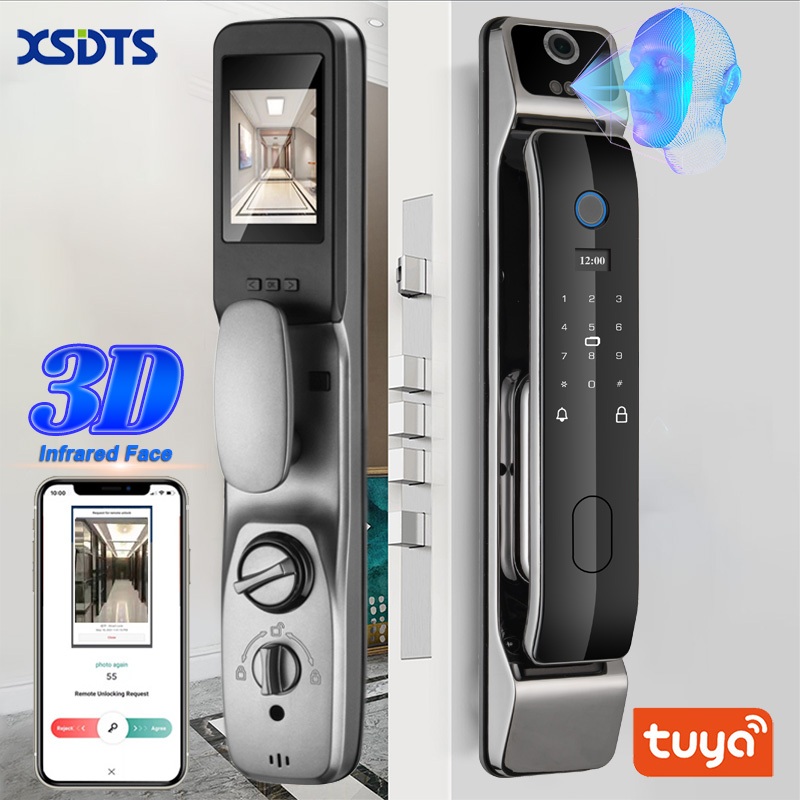 Tuya Smart 3D Face Door Lock Security Face & Camera Monitor รหัสผ ่ านลายนิ ้ วมืออัจฉริยะ Biometric Electronic Key Unlock