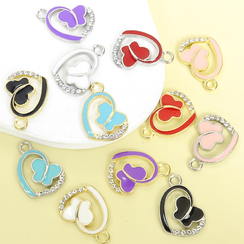 10ชิ้นไม่ซ้ําหัวใจไม่สมมาตรและผีเสื้อออกแบบประกายrhinestones InlayเคลือบCharmsสไตล์สร้อยคอต่างหูและเครื่องประดับโซ่อื่นๆDIYผีเสื้อโรแมนติกรักจี้