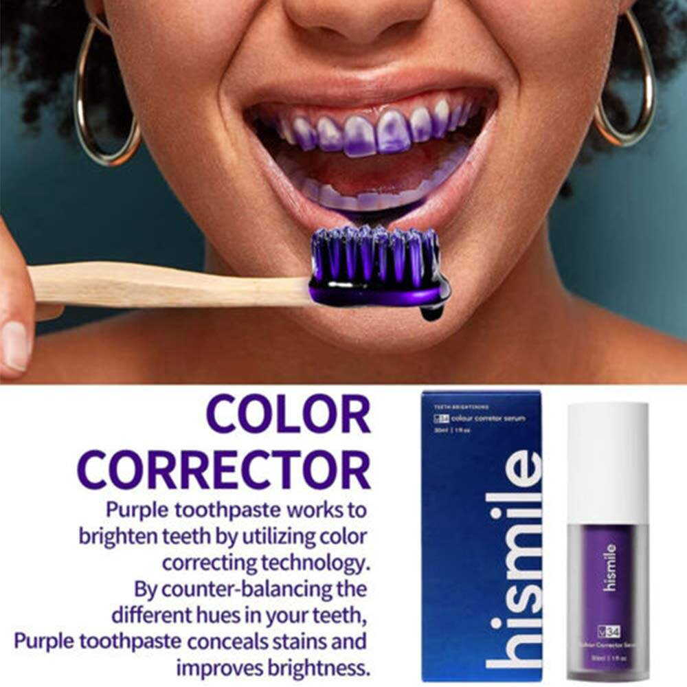 Hismile V34 น้ํายาฟอกสีฟัน สีม่วง，สีม่วง แก้ไขฟันขาวกระจ่างใส ดูแลฟัน ยาสีฟัน ลดสีเหลือง