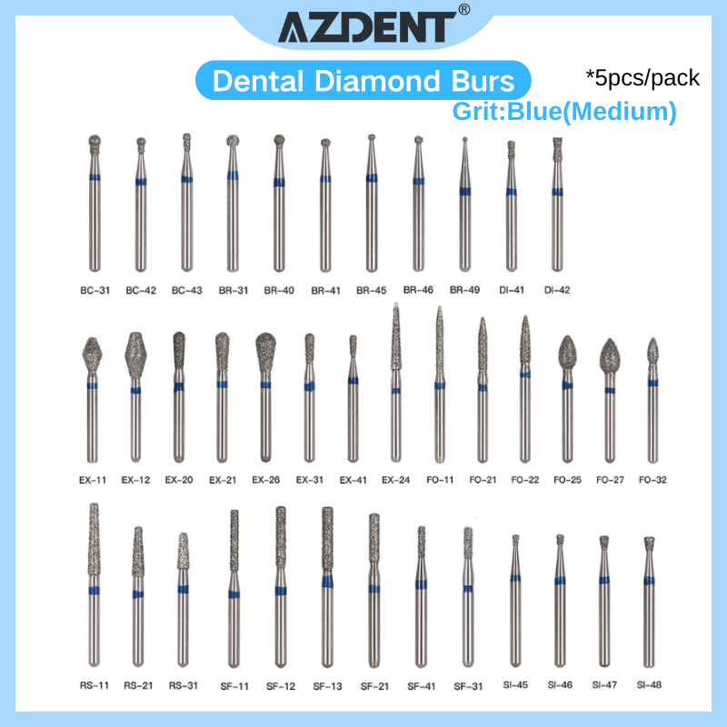 5ชิ้น/แพ็ค| Azdent ทันตกรรม Diamond Burs FG 1.6 มม.สําหรับ Handpiece ความเร็วสูงขนาดกลางกรวดสีฟ้า 1