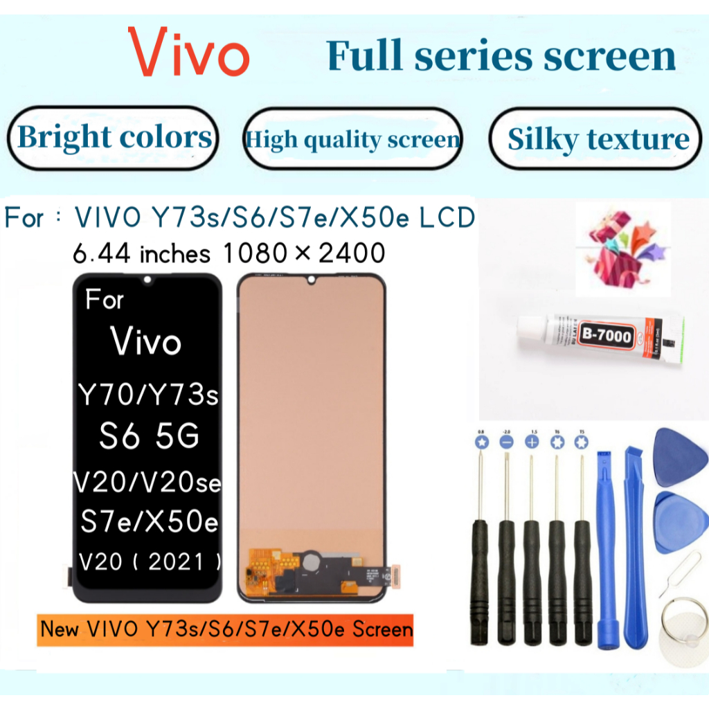 หน้าจอ AMOLED สนับสนุนลายนิ้วมือเหมาะสําหรับ VIVO S6 V20 V20 SE Y73S S7e X50e จอแสดงผล Lcd Touch