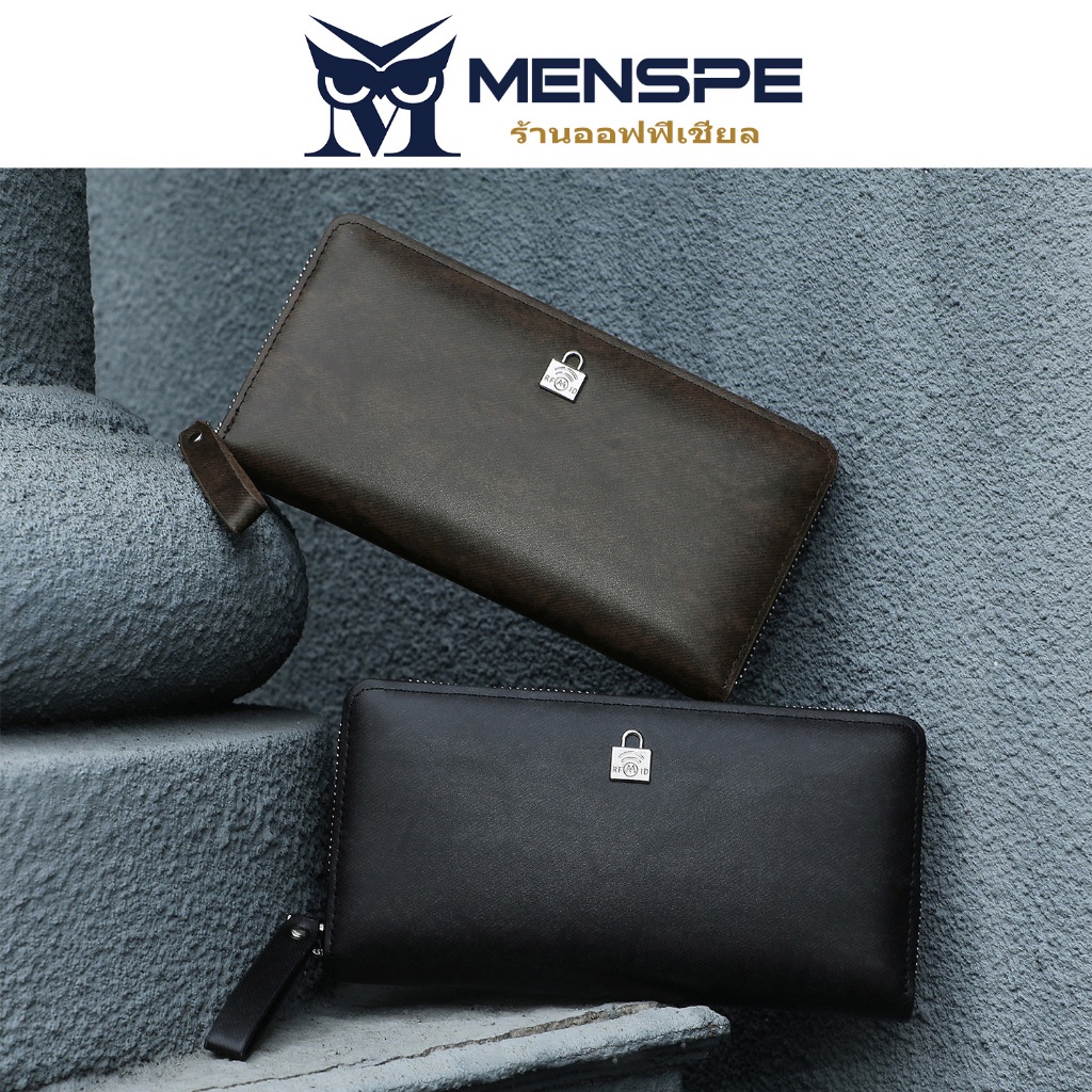 Menspe Men Long Wallet RFID Block Wallet Soft Leather Wallet Multi-Card Position ID บัตรเครดิตกระเป๋าสตางค์ธุรกิจ