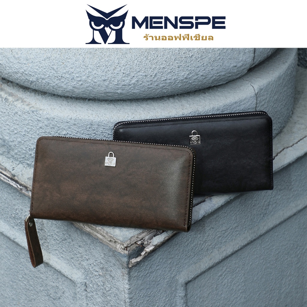 Menspe Men Long Wallet RFID Block Wallet Soft Leather Wallet Multi-Card Position ID บัตรเครดิตกระเป๋าสตางค์ธุรกิจ