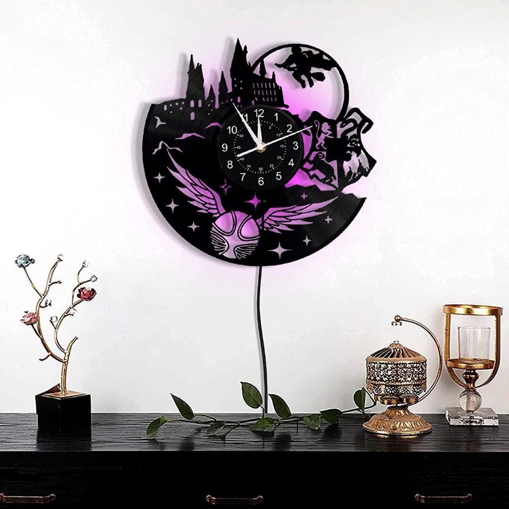 ของขวัญนาฬิกาแขวนบันทึกไวนิล Harry Potter พร้อมโคมไฟกลางคืน 7 สี Harry Potter Wall Decor Merch - รูปที่ 4