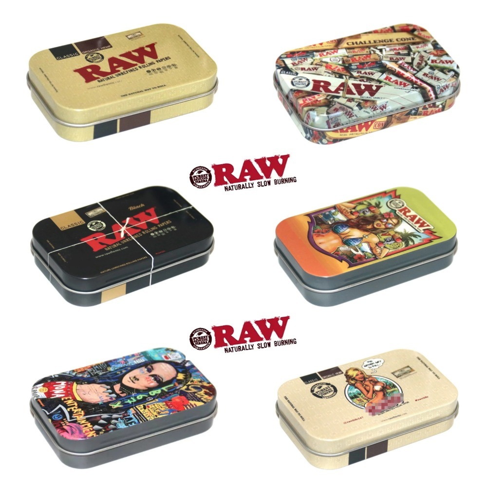 (ขายส่ง!!)RAW กล่องพลิกด้านบนแฟชั่นบุคลิกภาพแบบพกพา กล่องเก็บของดีบุกขนาด 95 มม.