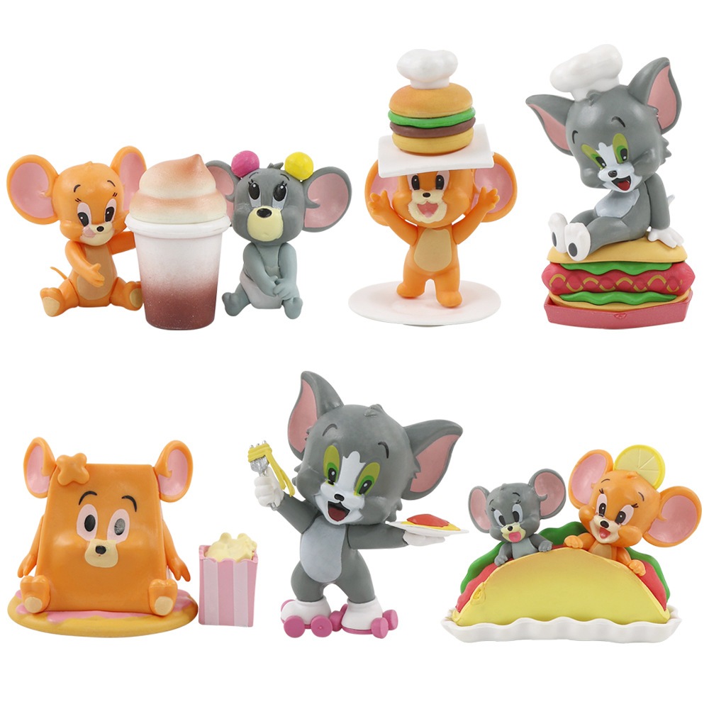 6 ชิ ้ น/ชุดแมวและเมาส ์ อะนิเมะรูปฮัมบูร ์ กอาหารเมาส ์ และแมวไอศกรีมสุนัขร ้ อน DIY ตัวเลขการกระทําสําหรับตกแต ่ งเค ้ กของเล ่ น